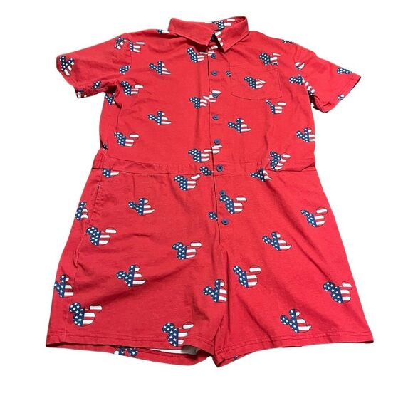 Disney Size XL Americana Patriotic Romper Mickey Mouse Jumpsuit Red 100% Cotton - Picture 1 of 12